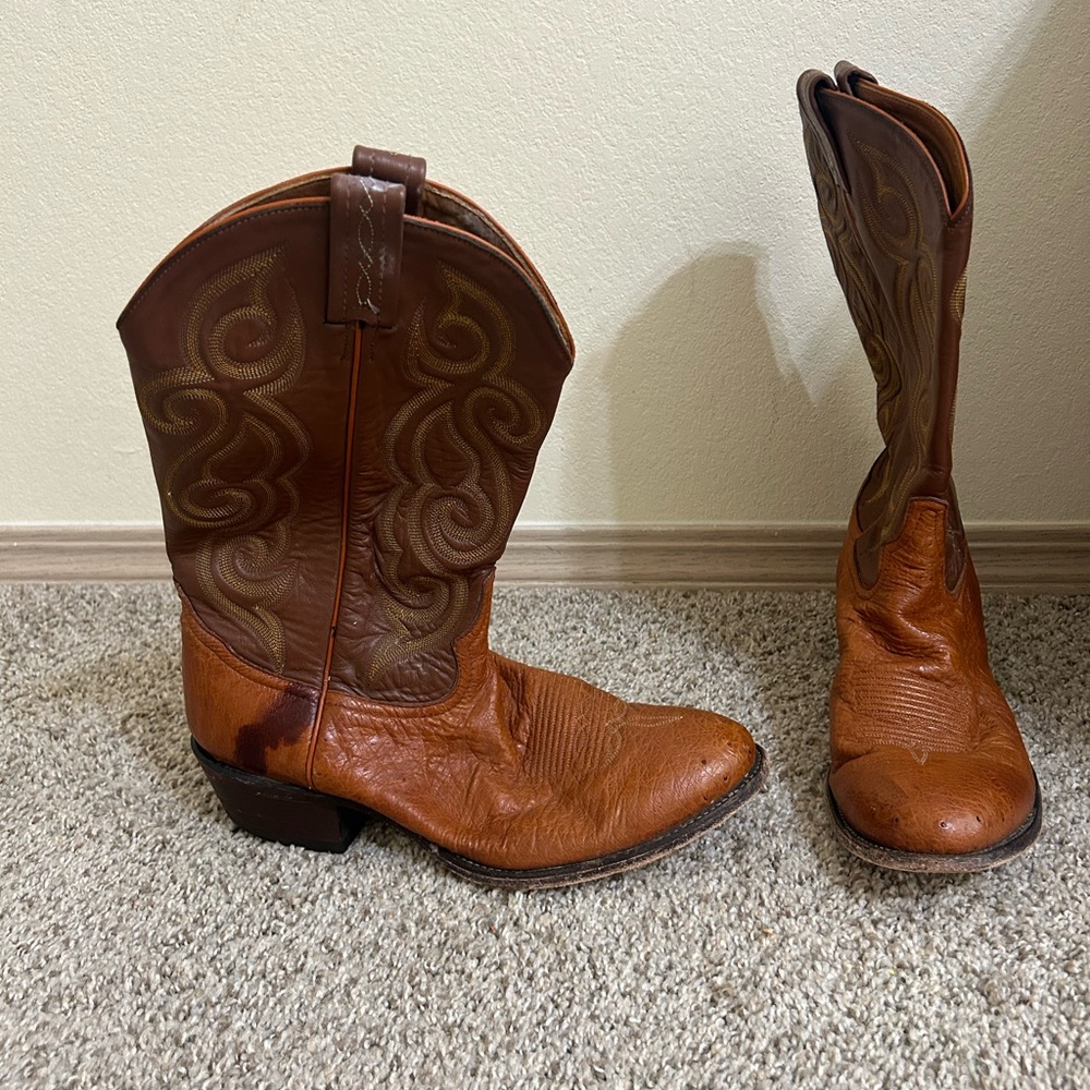 TONY LAMA Cognac 10.5 D Brown Leather Cowboy Western Trail Boss Trucker Boots